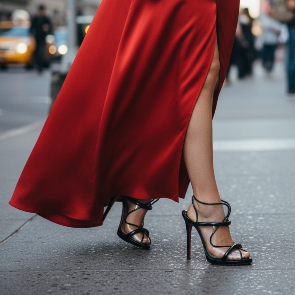 Christian Louboutin Aqua Ronda Slingback Heels Black Patent PVC Red Sole 36
